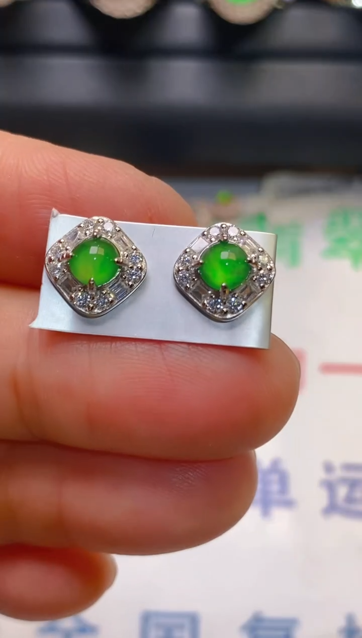 【闪购商品】翡翠耳饰银S925镶嵌天然A货翡翠1