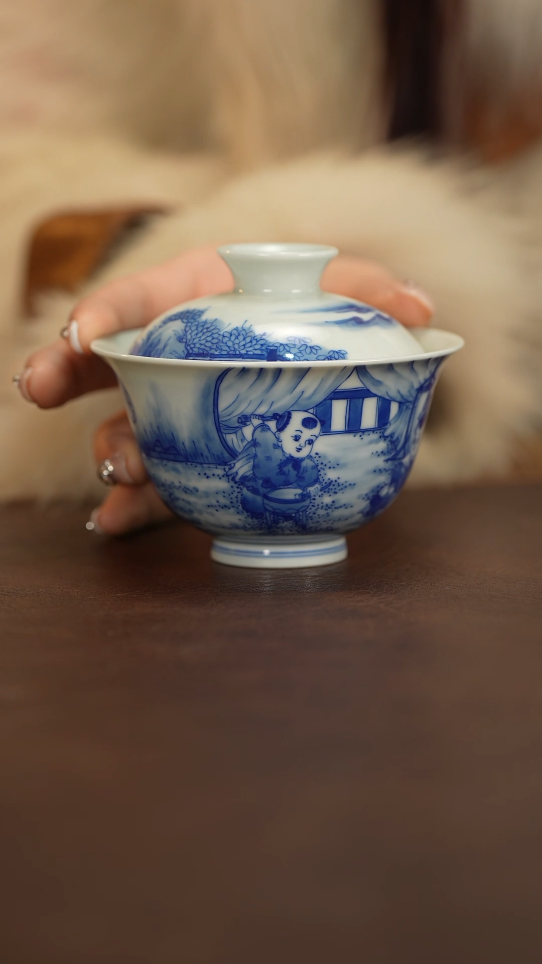 【闪购商品】晓剑窑青花童子盖碗