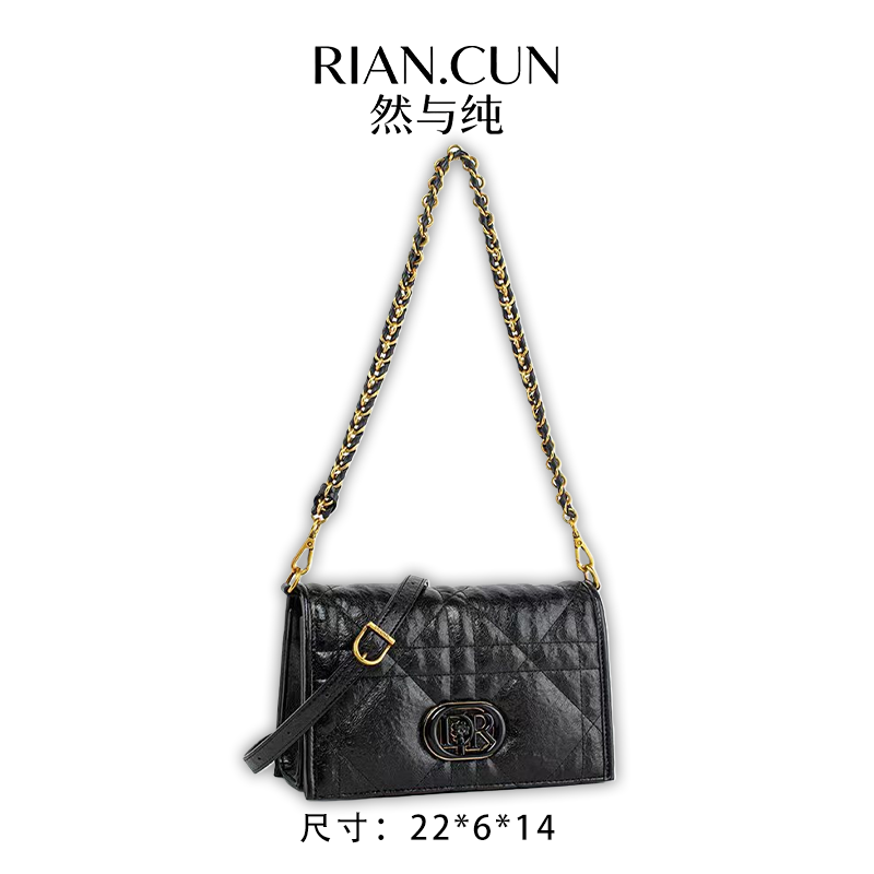 RAIN.CUN2025年新款时尚小众设计斜跨女包 QYX-98172-黑色