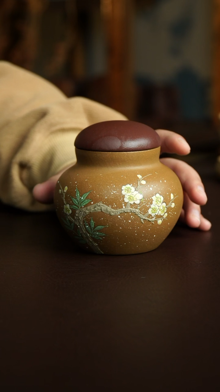 茶杯紫砂28号 梅雪茶叶罐80克 双12炸漏宜兴紫砂原矿作品