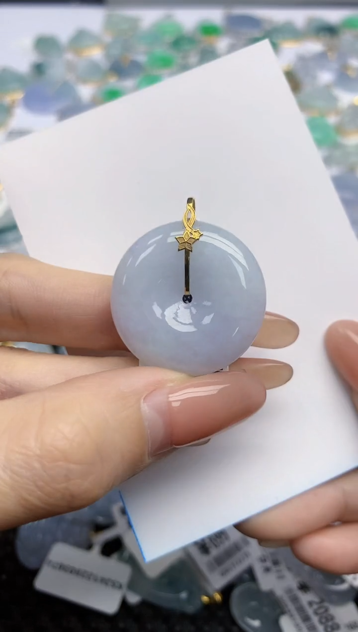 【闪购商品】翡翠挂件18K金镶嵌天然翡翠A货