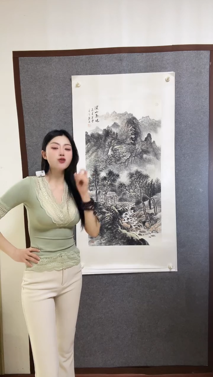 国画手绘仿古国画《溪山春晓》