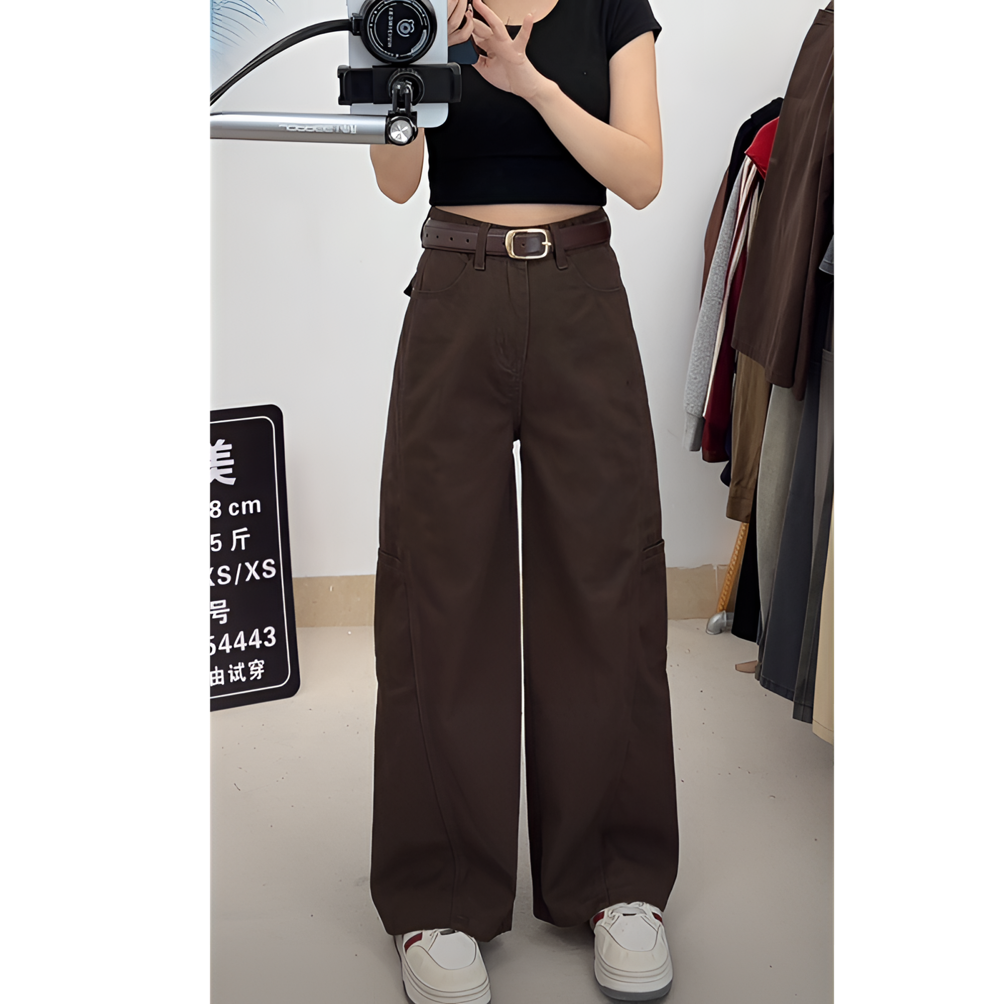小个子美拉德裤子复古棕色工装裤阔腿女秋季街头辣妹宽松牛仔长裤