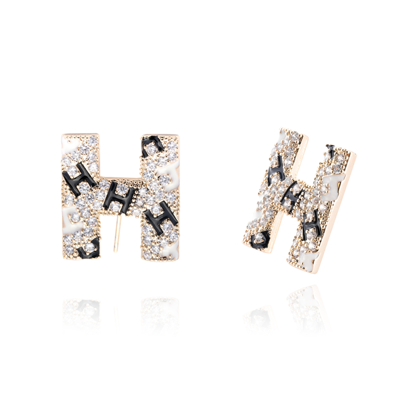 FXM/梓珊 合金合成锆石耳饰 时尚百搭字母H耳饰 ZR-A23