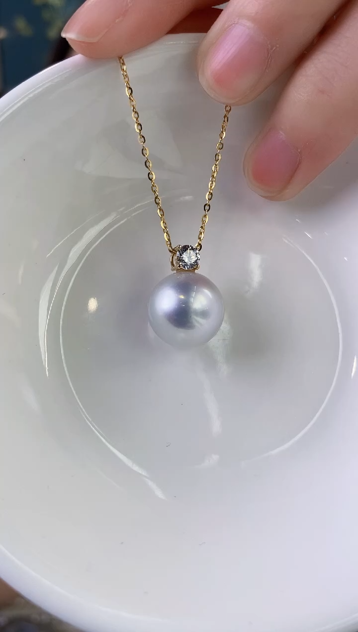 【闪购商品】海水珍珠吊坠(赠链)18K金镶嵌13-14澳白珍珠吊坠