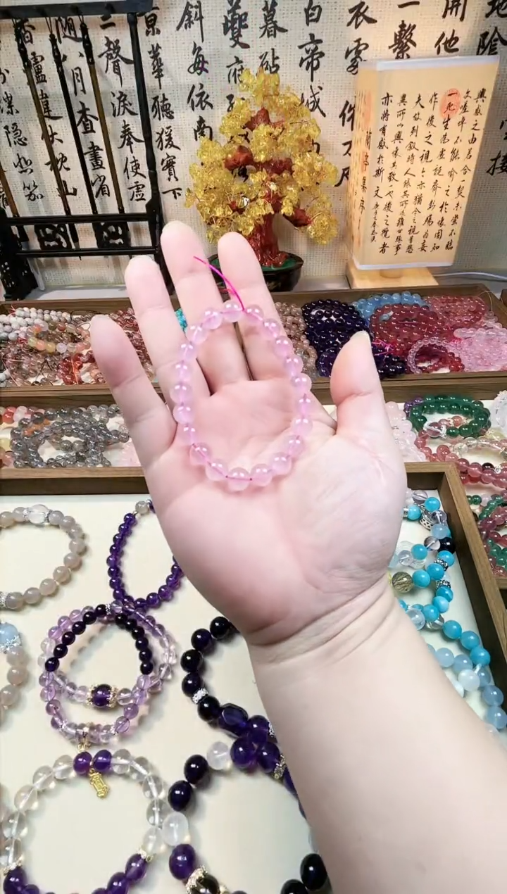 【闪购商品】硅化玉手链合金六芒星光粉水晶手串。尺寸9mm