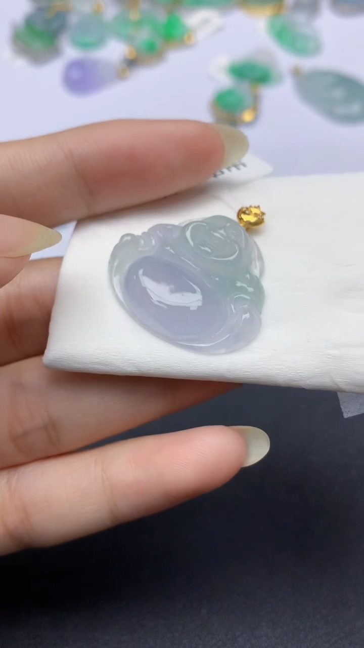 颈饰18K金镶嵌翡翠天然缅甸a货翡翠百元以上9元证书费自理