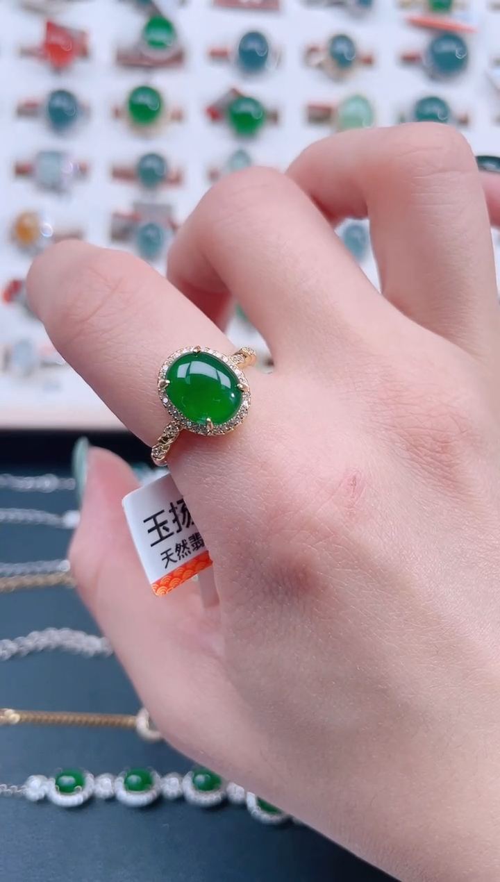银S925镶嵌戒指翡翠天然翡翠