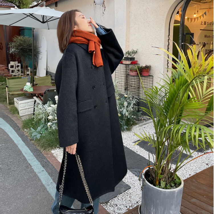 2025圣逸原创设计时尚宽松中长款秋冬氛围感双面毛呢大衣