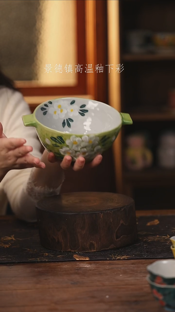 陶瓷 景德镇高温釉下手绘陶瓷@L300@