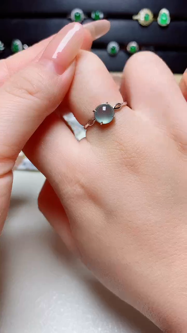 翡翠戒指银S925镶嵌天然翡翠s925银镶嵌