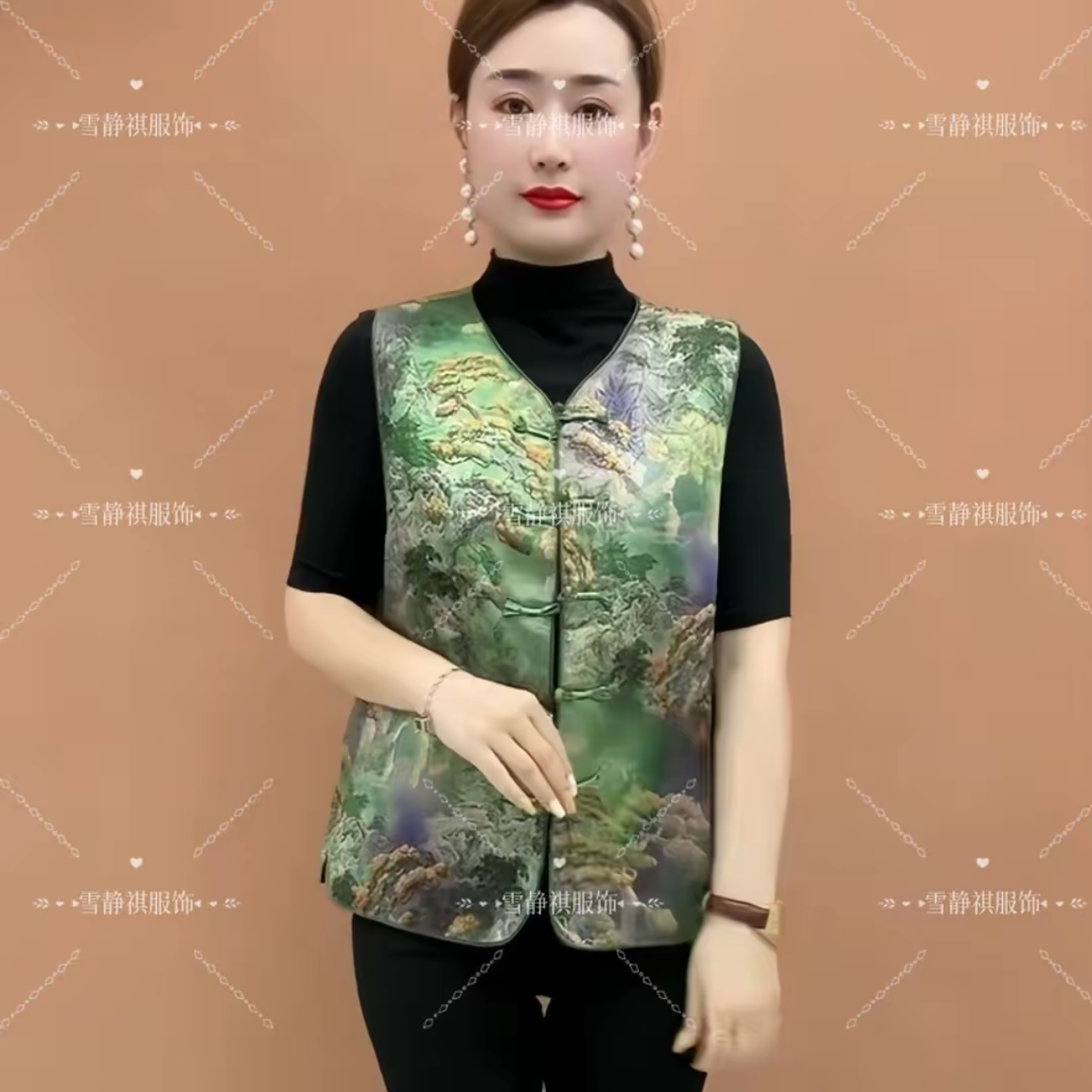 【冬季桑蚕丝国风马甲】新款时尚复古提花气质马甲新中式上衣9075