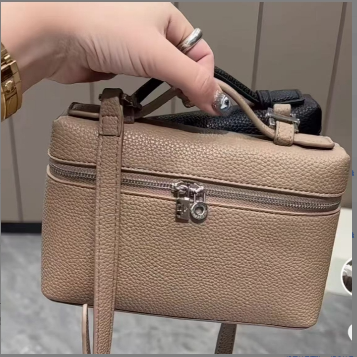 时尚款欧姐家卡其色荔枝纹单肩斜挎手提包