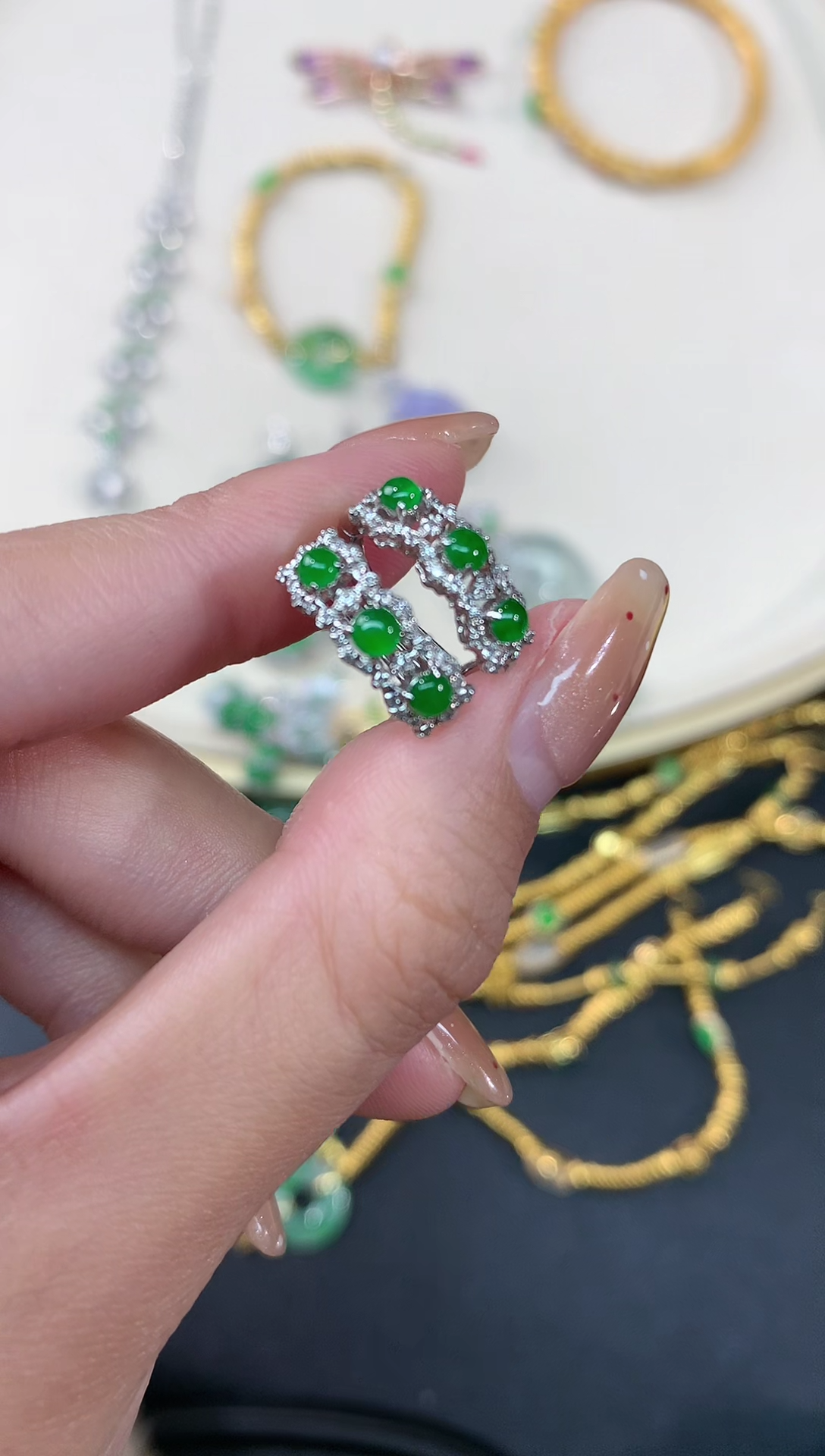 【闪购商品】翡翠耳饰18K金镶嵌耳饰A306|3980
