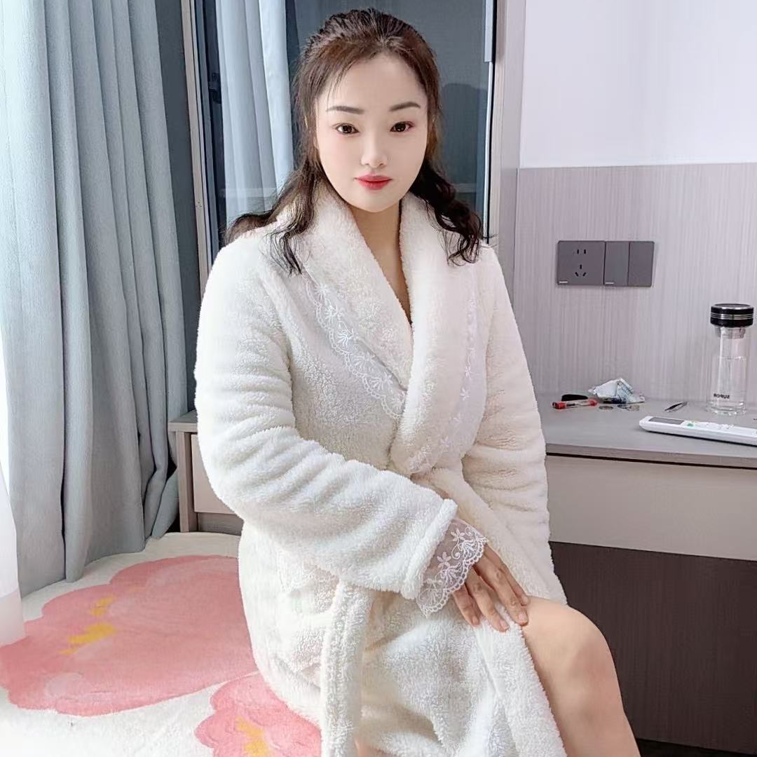 秋冬季保暖甜美家居服长款浴袍睡袍加厚中长款宽松时尚气质网红
