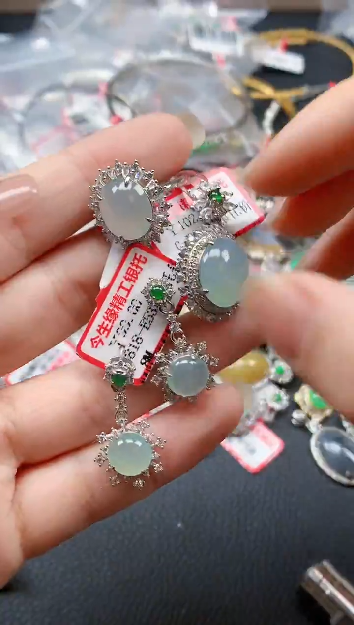 银S925镶嵌戒指翡翠天然A货缅甸翡翠