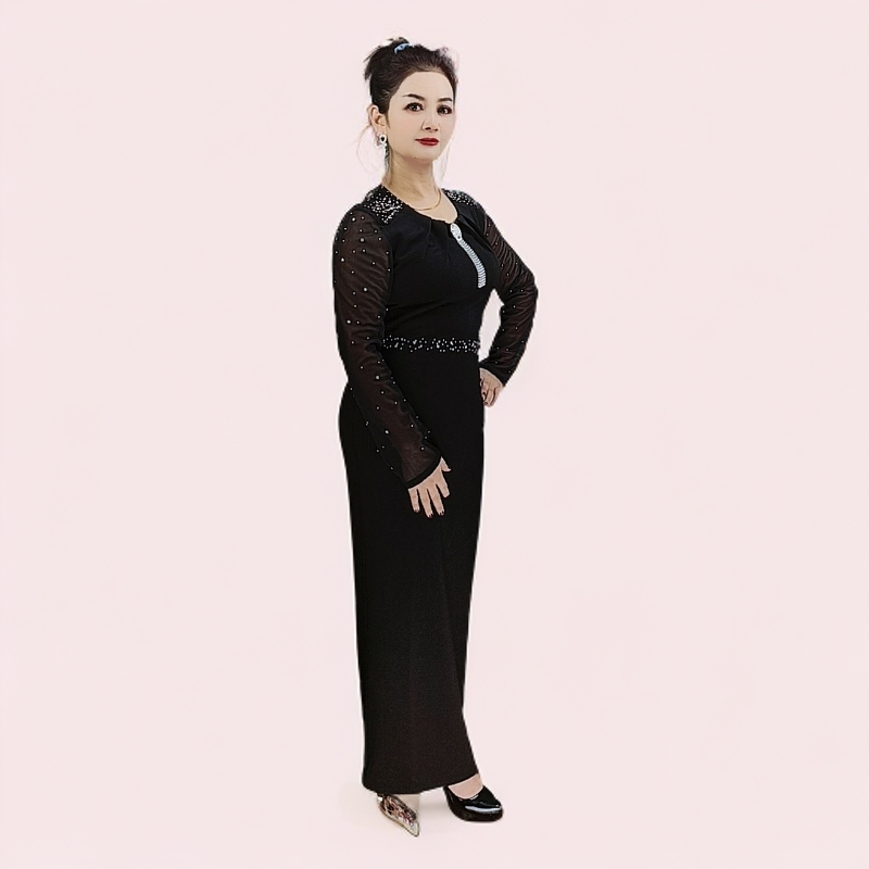 2025新款衣裙香风显瘦亮片修身新款秋冬长袖服装女士蕾丝黑色