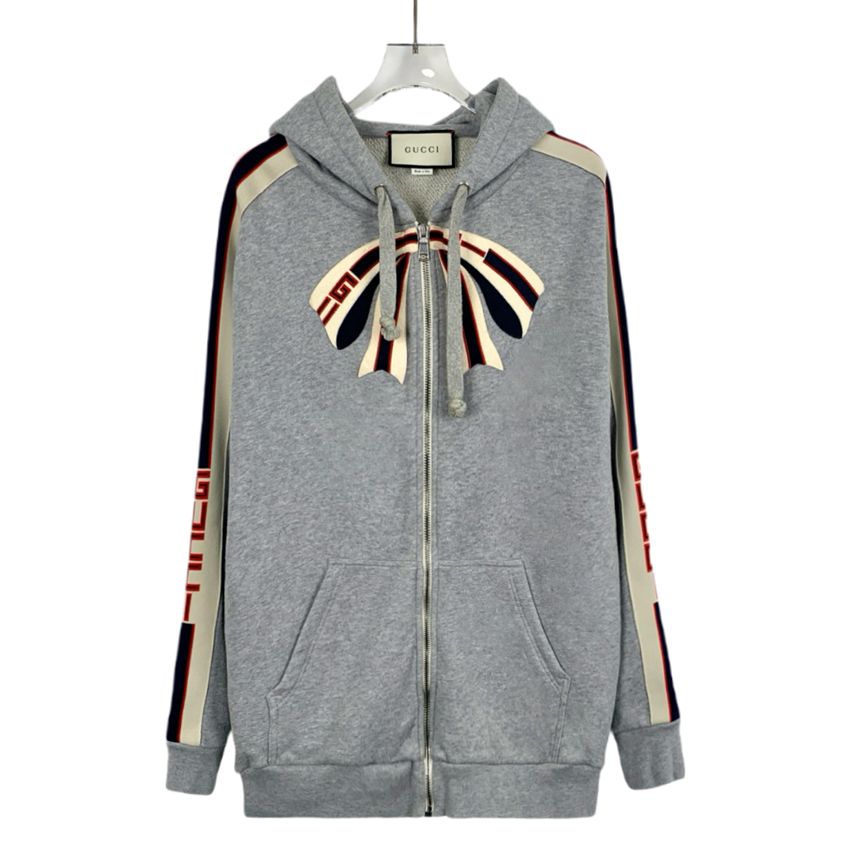 99新 GUCCI/古驰 CW0264字母logo棉质连帽抽绳拉链卫衣外套 M码