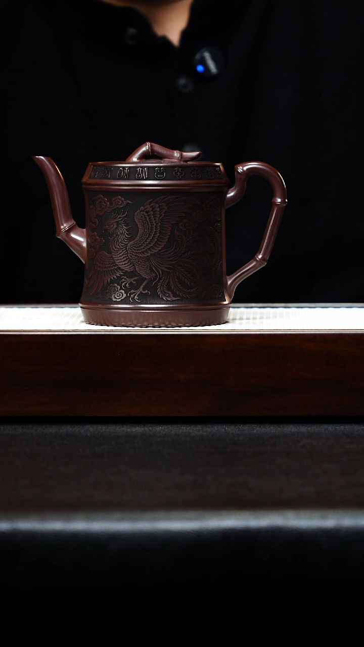 茶壶紫砂宜兴紫砂 孔雀竹段 石红 高艳 h549