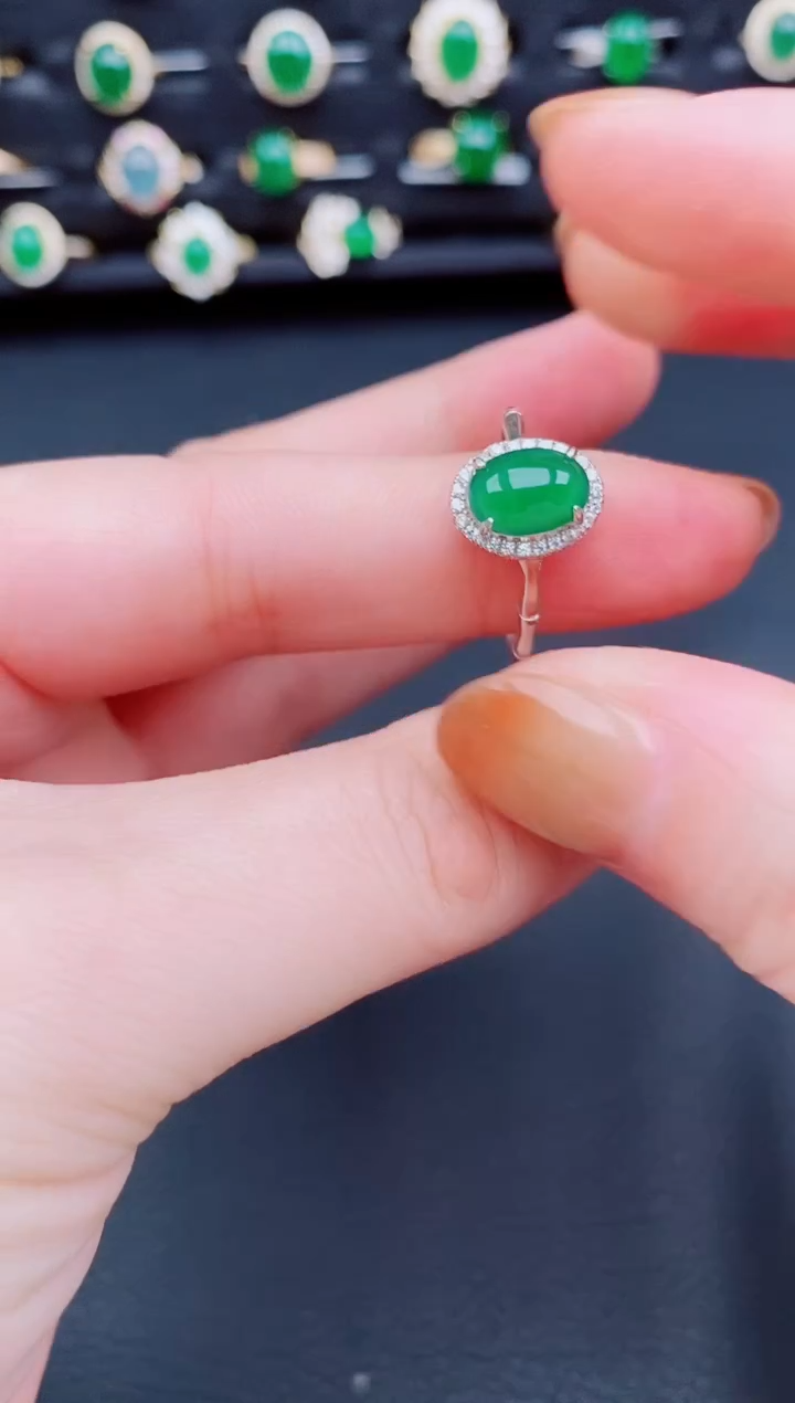 【闪购商品】翡翠戒指银S925镶嵌天然a货翡翠29