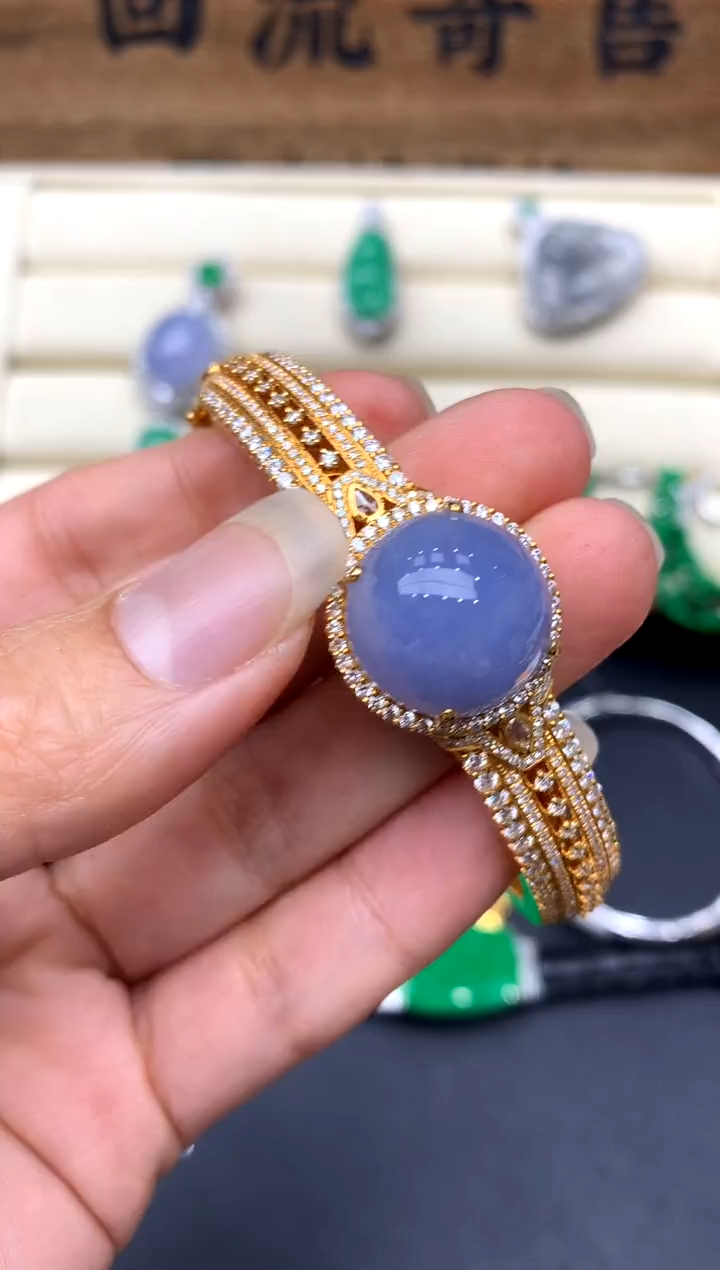 【闪购商品】翡翠手镯18K金镶嵌556-中国好珍宝