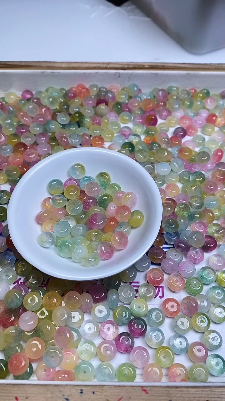 未镶嵌散珠碧玺E671 七彩碧玺大算盘10*6mm10颗6.8元