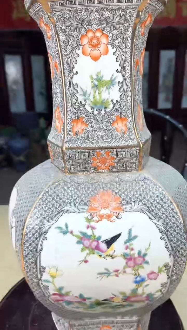 【闪购商品】瓷片G014/花鸟六放瓶随缘/一件