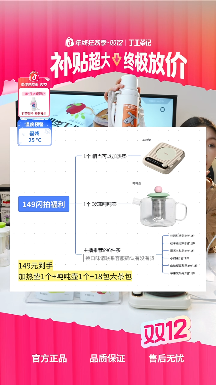 高硼硅玻璃吨吨壶+加热垫+6件（18包）茶