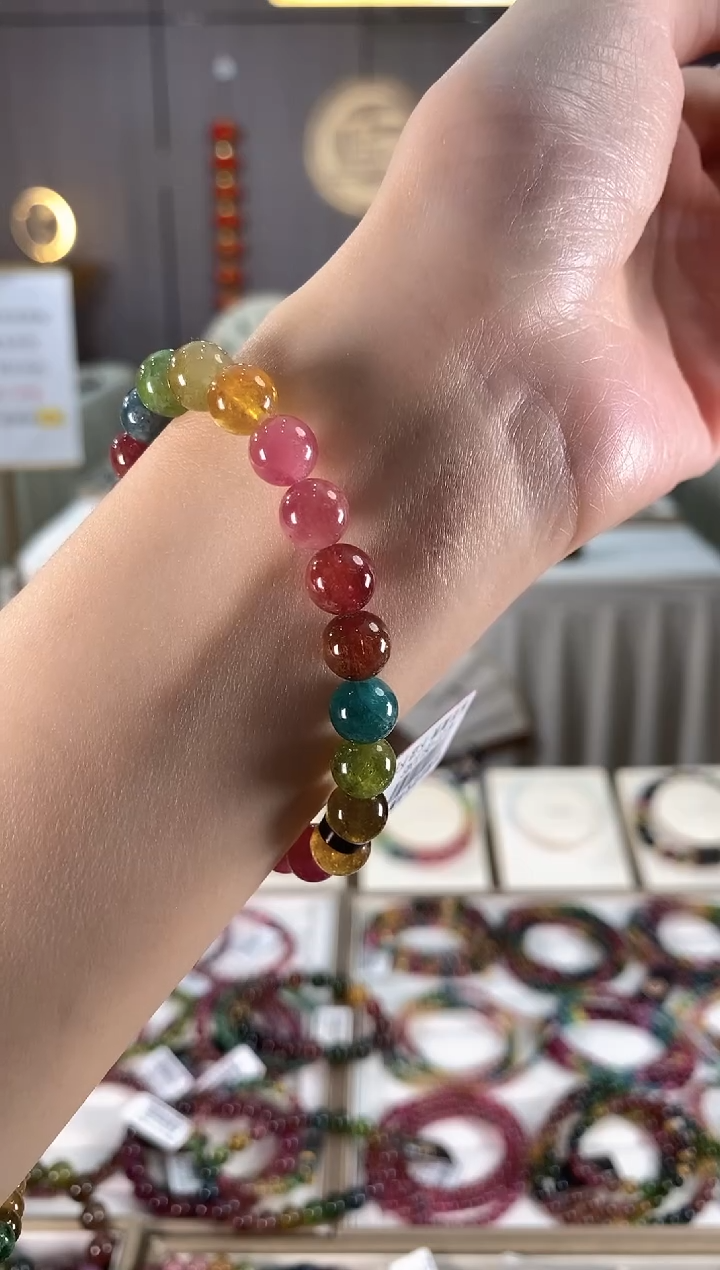 未镶嵌老矿碧玺色标彩虹单圈手串8mm+碧玺dan多样性发货一条
