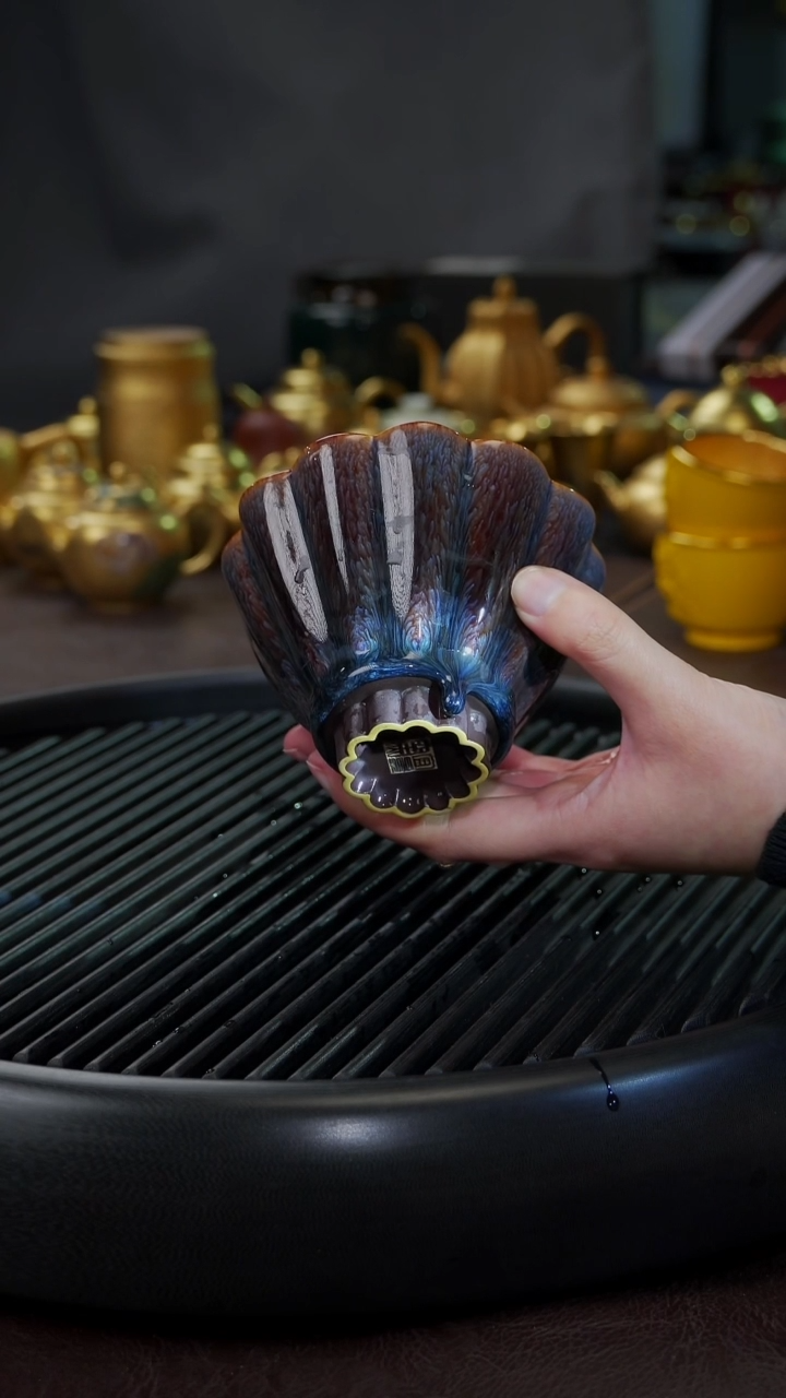 【闪购商品】杯【宜景窑天目釉】大宝钏带釉泪5