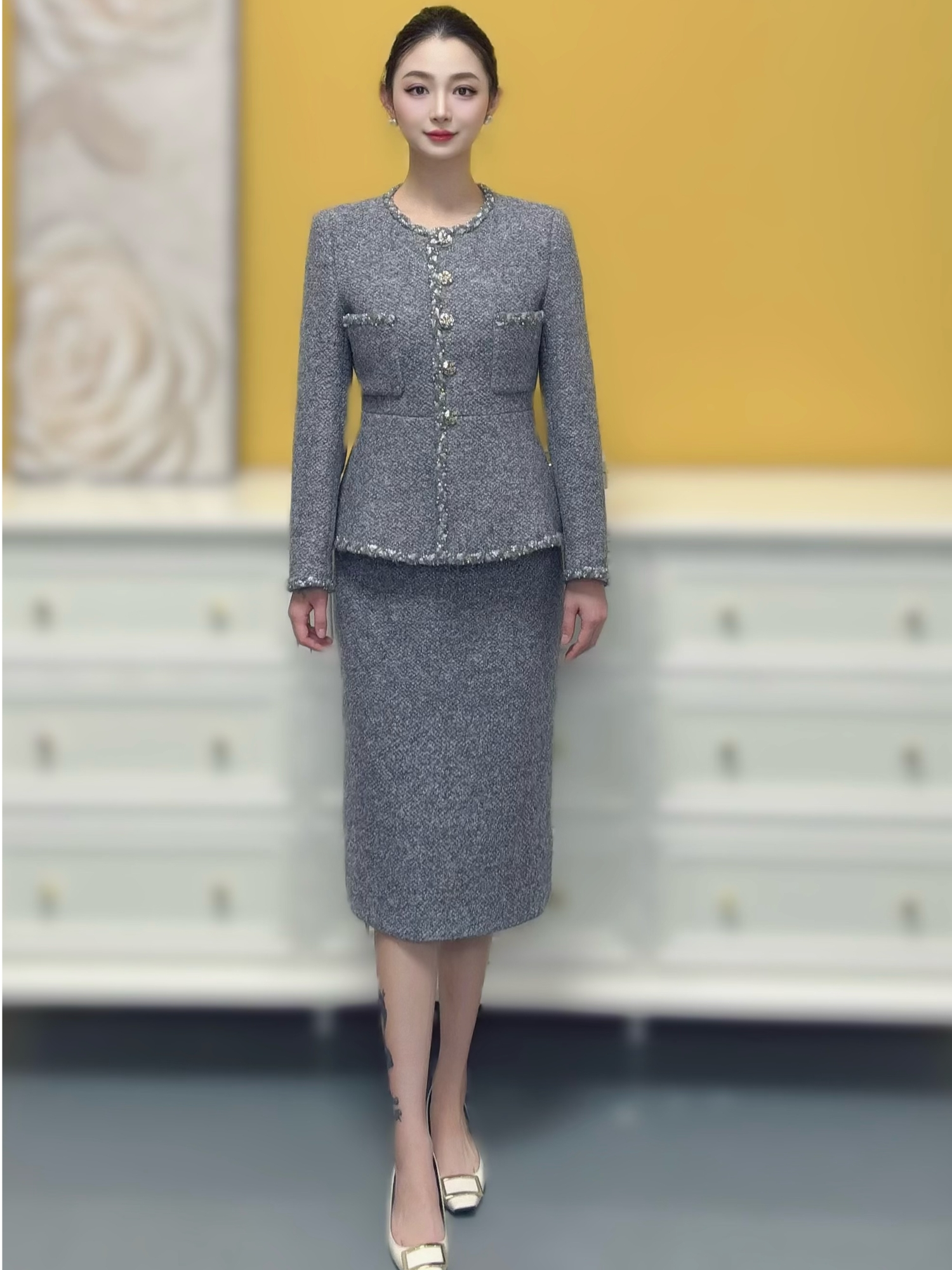 剀剀莉（迷雾森林）轻奢定制时尚灰精致气质显白显瘦小香套装0-15°