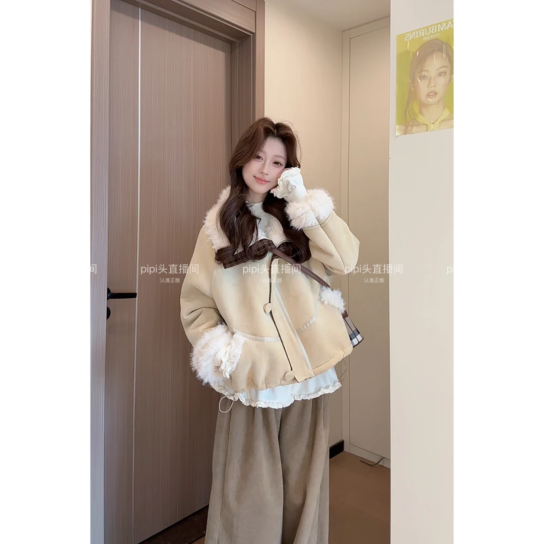 2025冬季新款学院风甜妹软糯加厚百搭仿羊羔毛皮毛一体毛毛外套女