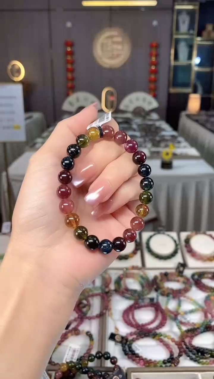 未镶嵌冰透体老矿碧玺彩虹单圈手串8mm+碧玺多样性发货一条hon