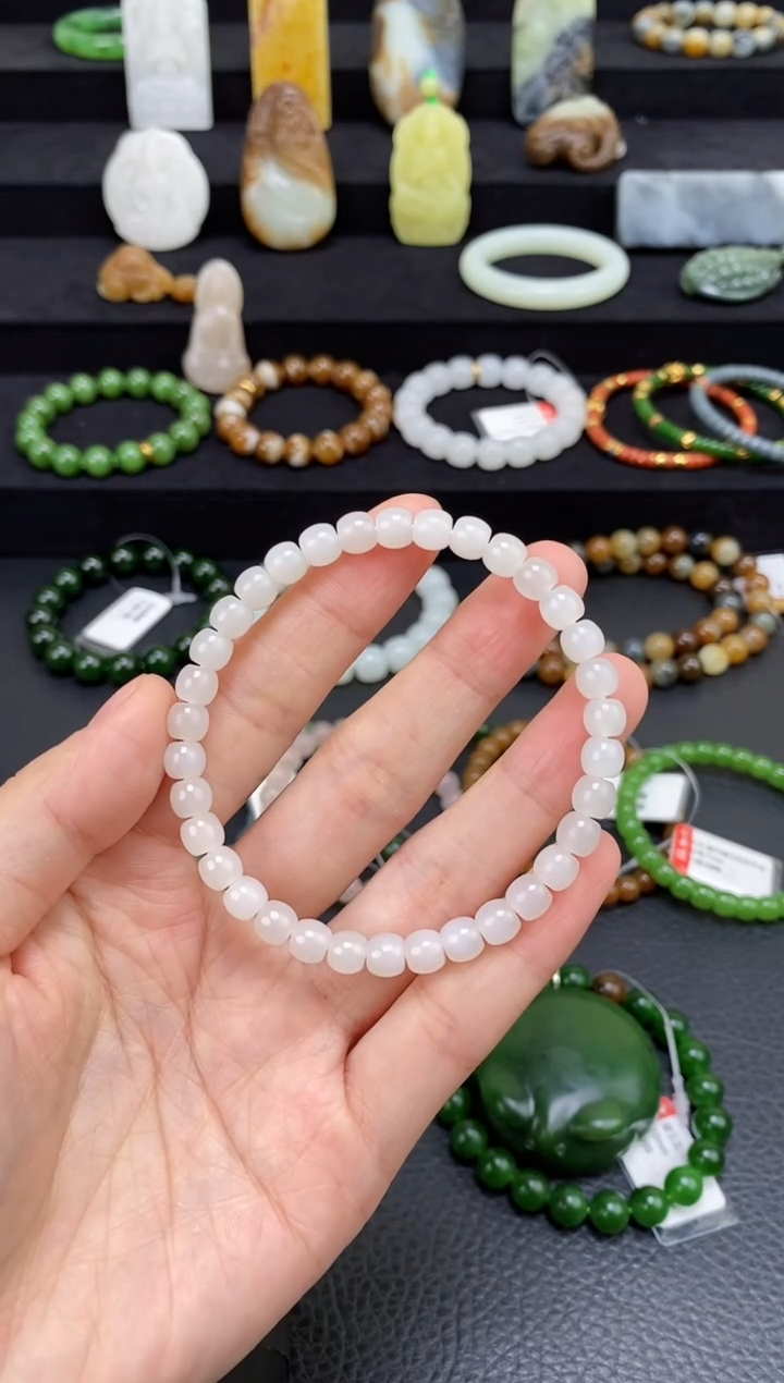 未镶嵌和田玉挂件6mm白玉极限弧手串福利