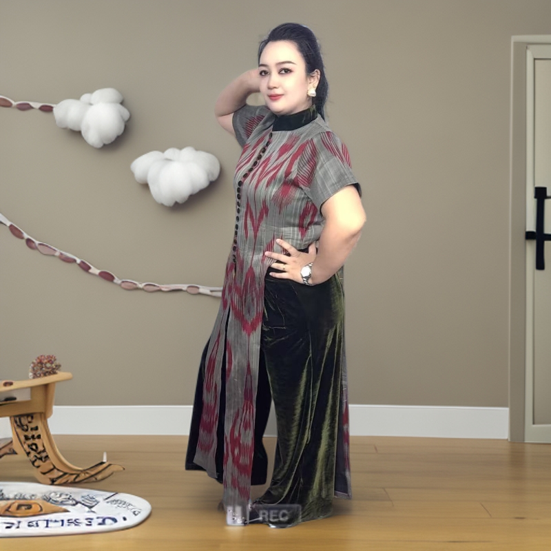 民族风手工艾德莱斯两件套 خانقىز پاسۇن