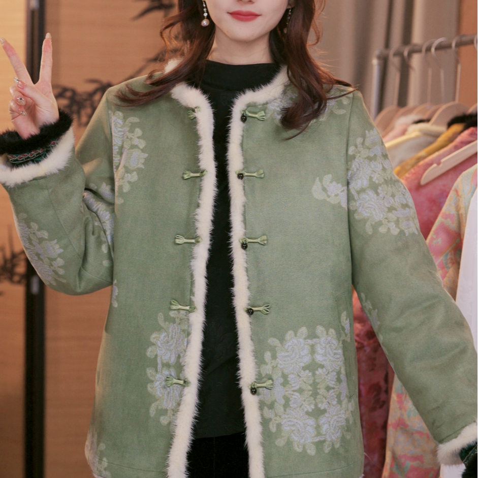 6. [墨绿凝香]秋冬新款双面水貂新唐式国风保暖外套