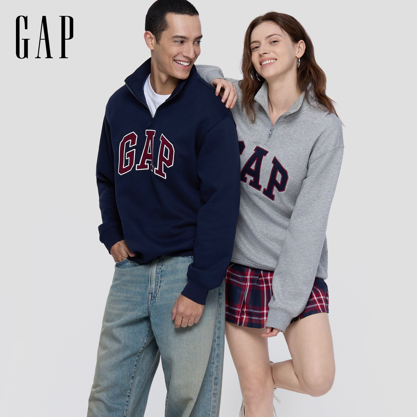 【成毅代言】Gap琥珀流光男女装2025logo抓绒半拉链立领卫衣786886