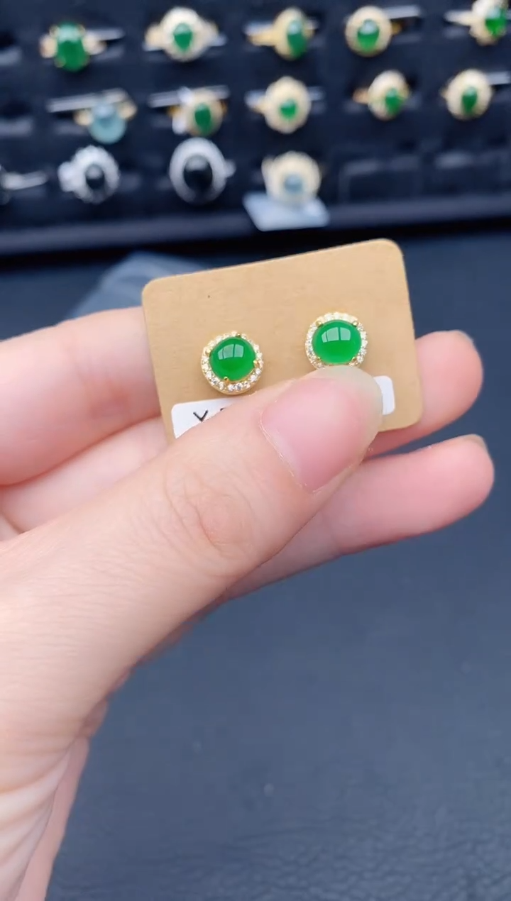 银S925镶嵌翡翠耳饰天然a货翡翠245