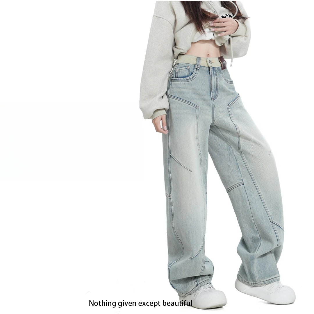 2025 欧货高级水洗设计师款高腰堆堆裤直筒牛仔裤02