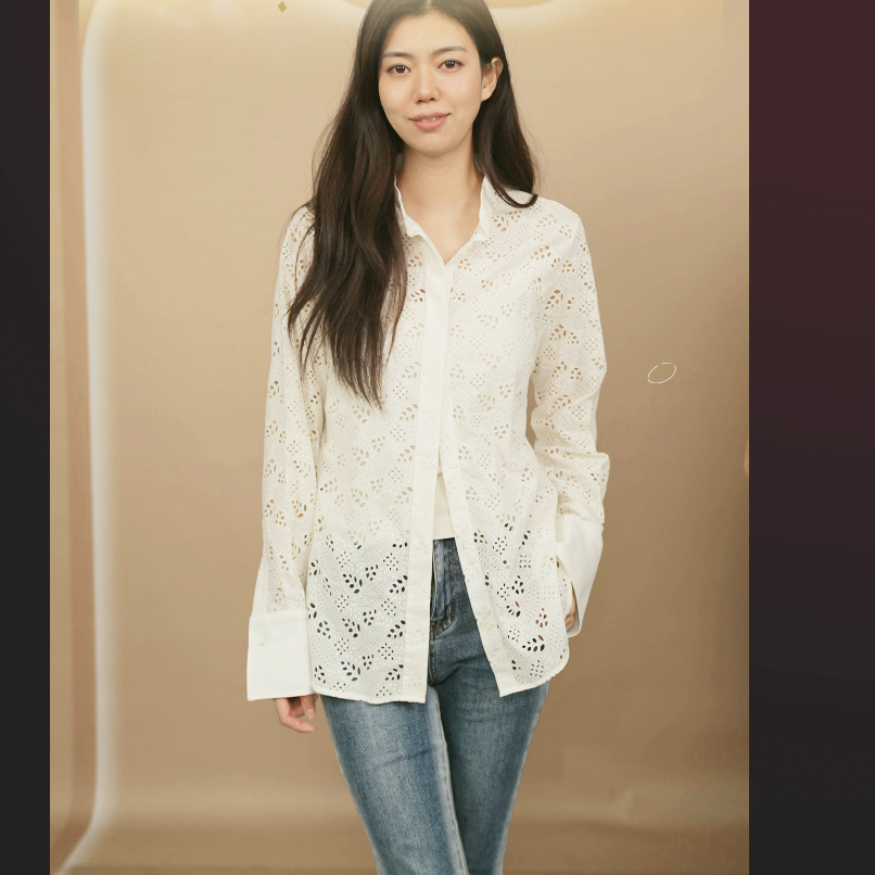 95新 Valentino/华伦天奴 镂空棉麻衬衫8码白/250910ZMPFY01