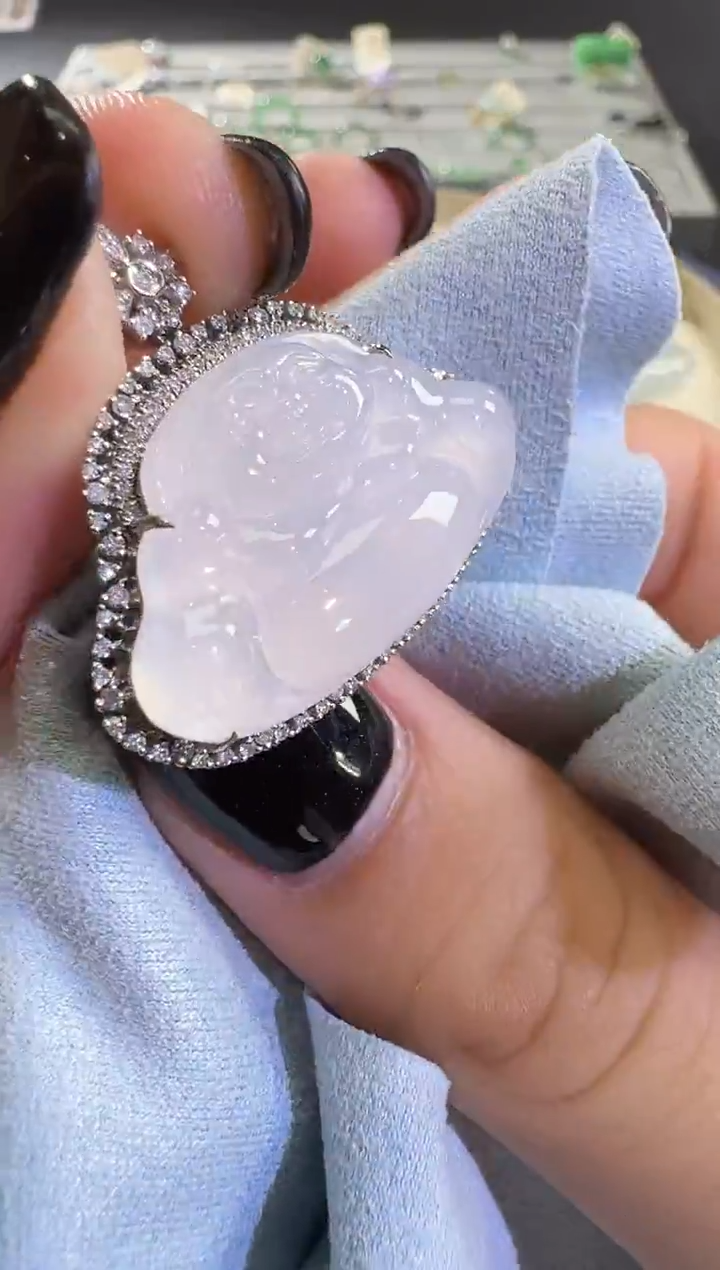 吊坠(不含链)18K金镶嵌翡翠【源头工厂】钻石镶嵌