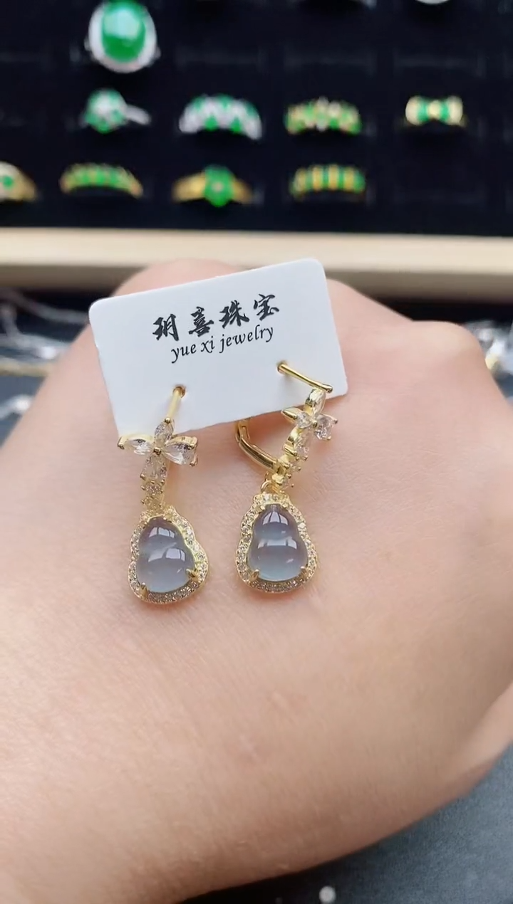 【闪购商品】翡翠耳饰银S925镶嵌21321