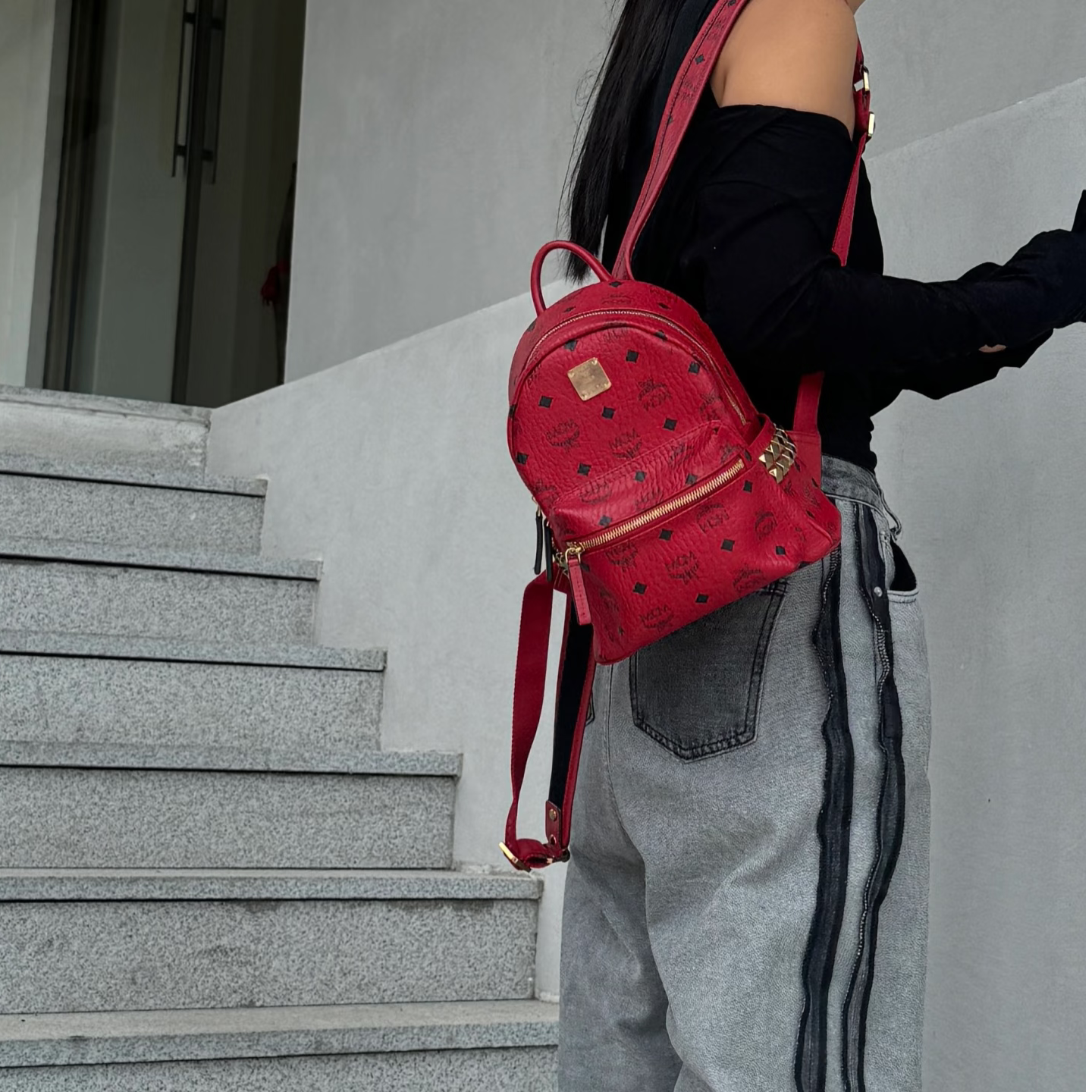 95新 MCM 21红色mini双肩包/WJ06514034/4034