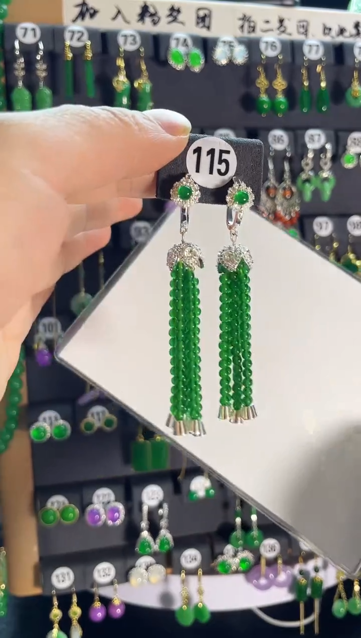 【闪购商品】翡翠耳饰银S925镶嵌老115.