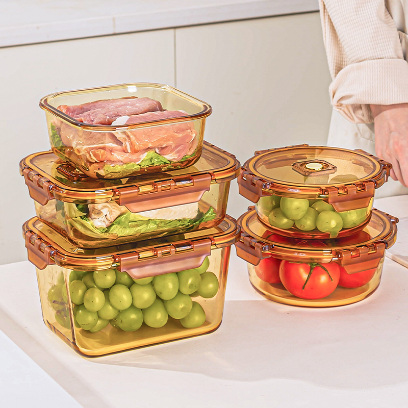 【直播专属】圆形玻璃保鲜盒PET盖上班族带饭餐盒便当盒密封保鲜盒