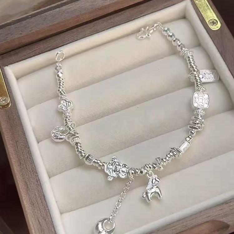 足银戒指 足银戒指 足银吉言木马盘缠纯银手链国潮小众送女友礼物