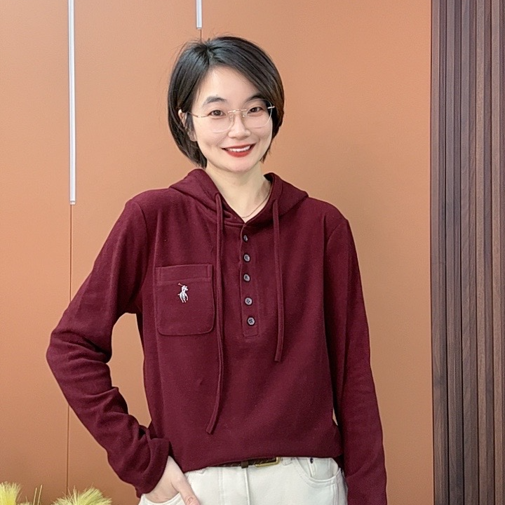 新款纽扣连帽刺绣显瘦洋气百搭女士上衣H009