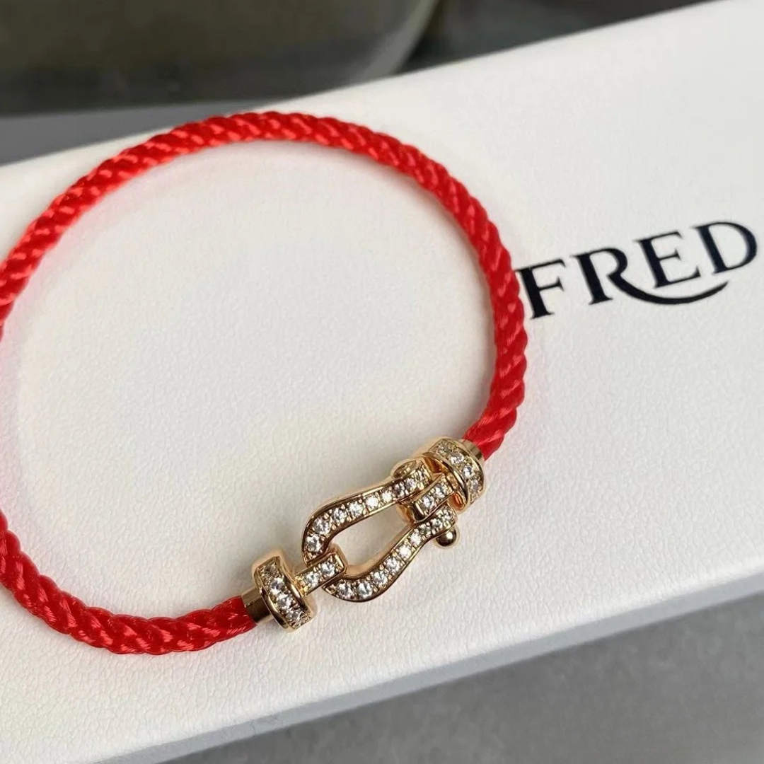 99新 FRED/斐登 小花6欢 10 马蹄扣 手绳 中号 20mm 满钻 18K黄金