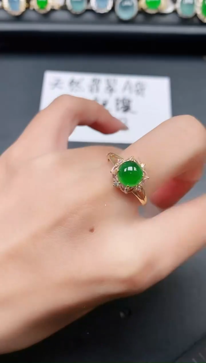 翡翠戒指银S925镶嵌1111