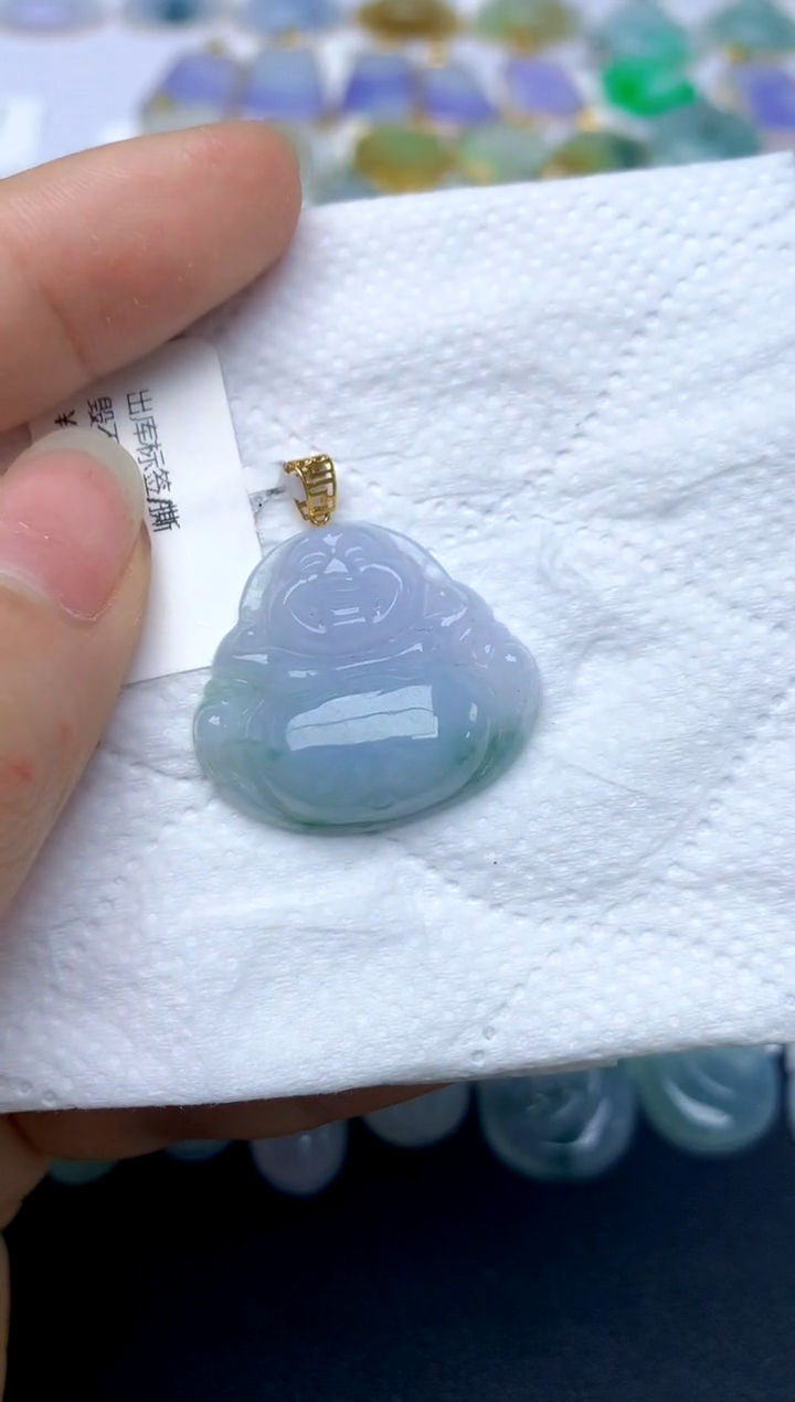 翡翠18K金镶嵌颈饰天然A货翡翠